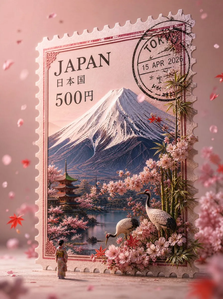 Japan Vintage Stamp Diorama