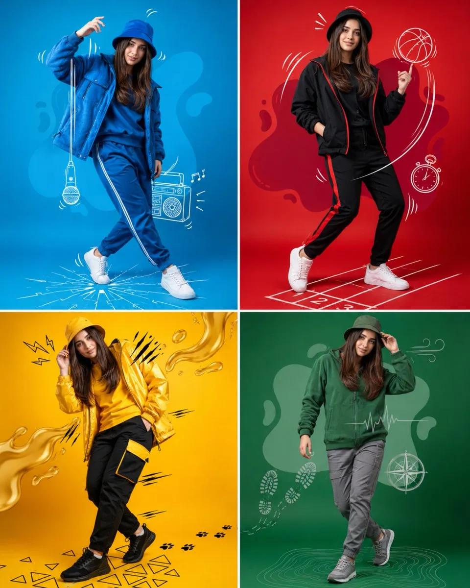 4-Panel Colorful Sportswear Fashion Grid