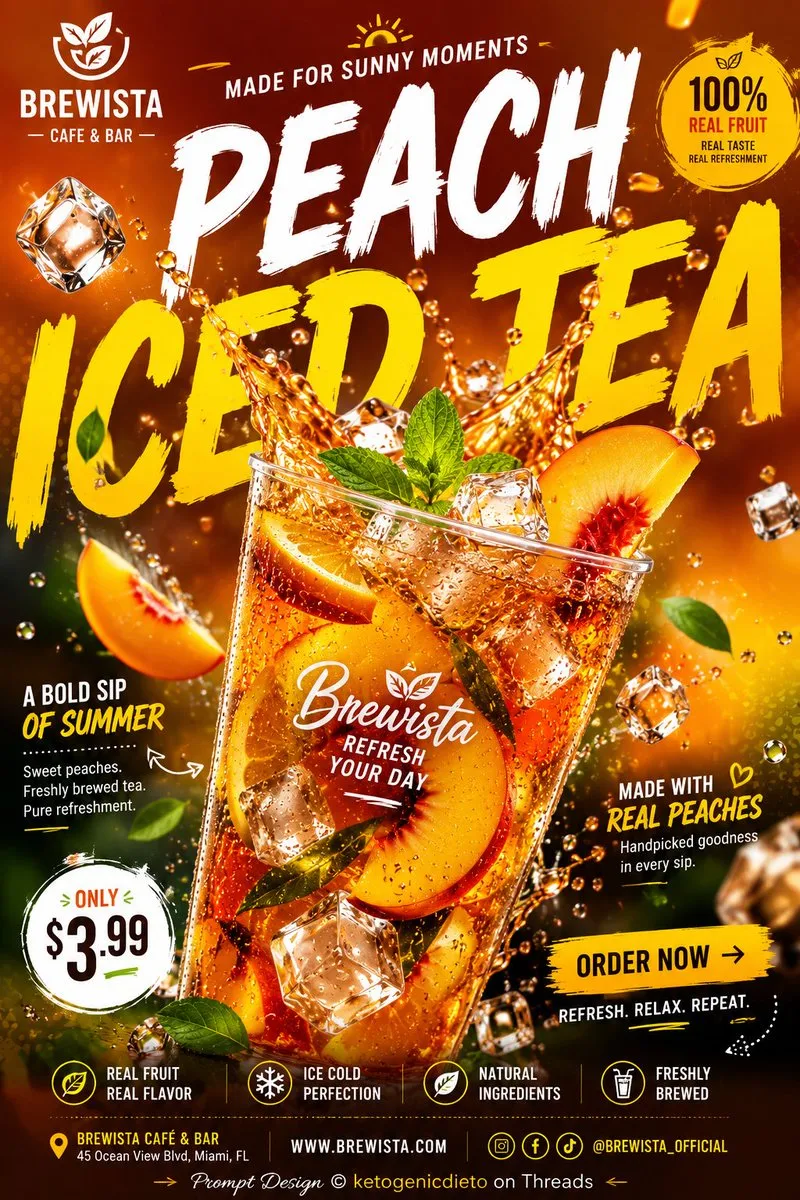 Peach Iced Tea Premium Beverage Poster
