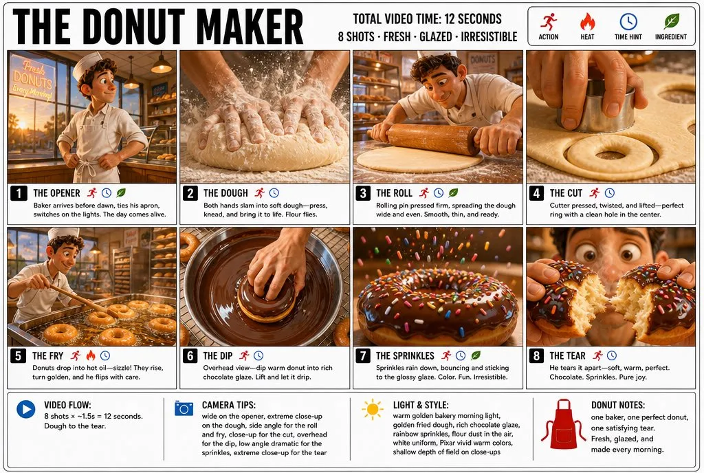 The Donut Maker: 8-Panel Storyboard