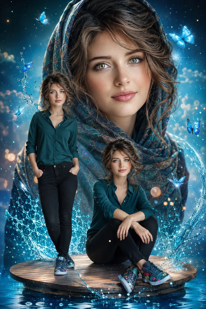 Magical Woman with Glowing Butterflies