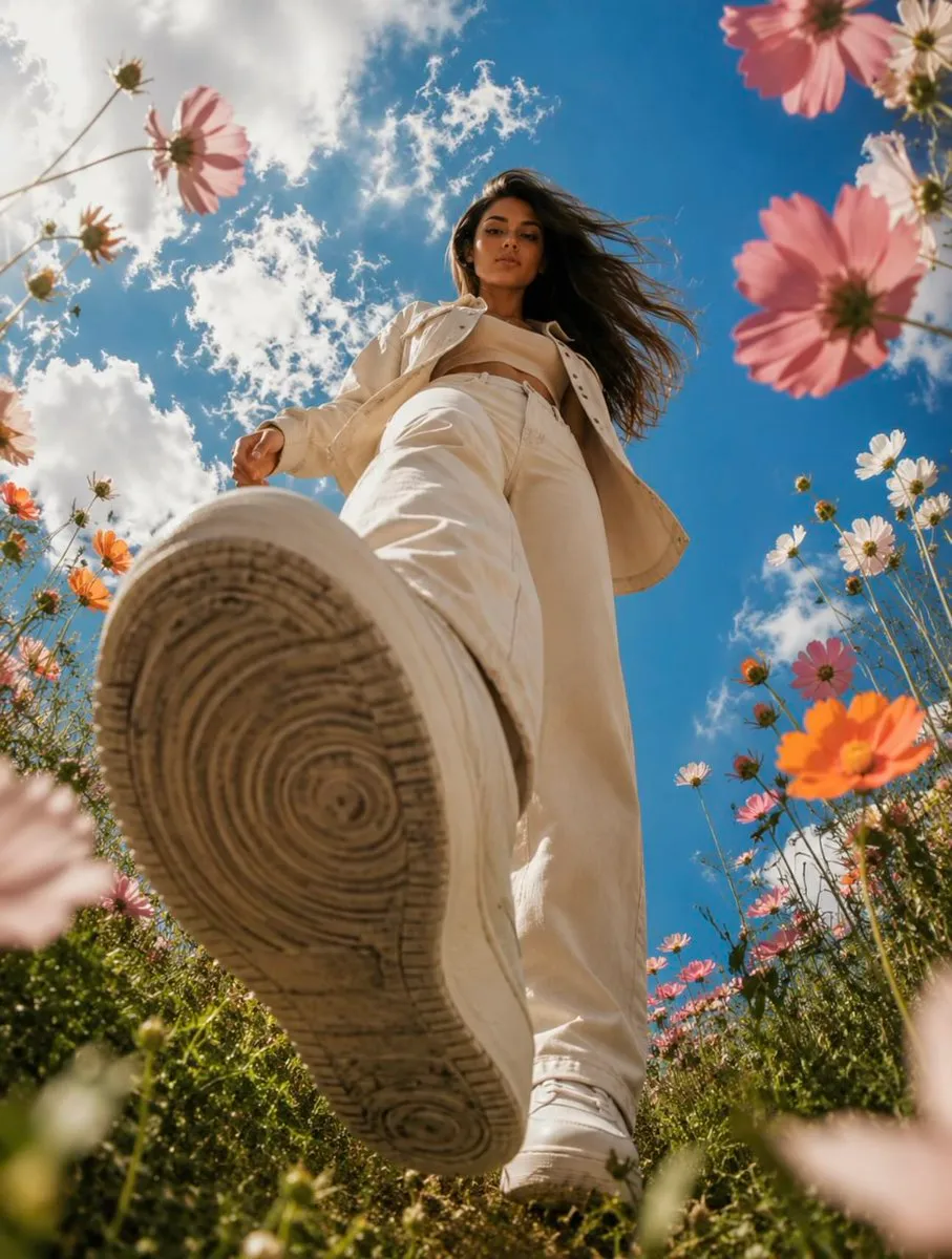 Fashion Worm's-Eye View with Cosmos Flowers