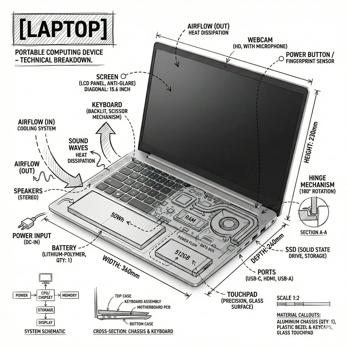 Laptop Teardown Technical Infographic