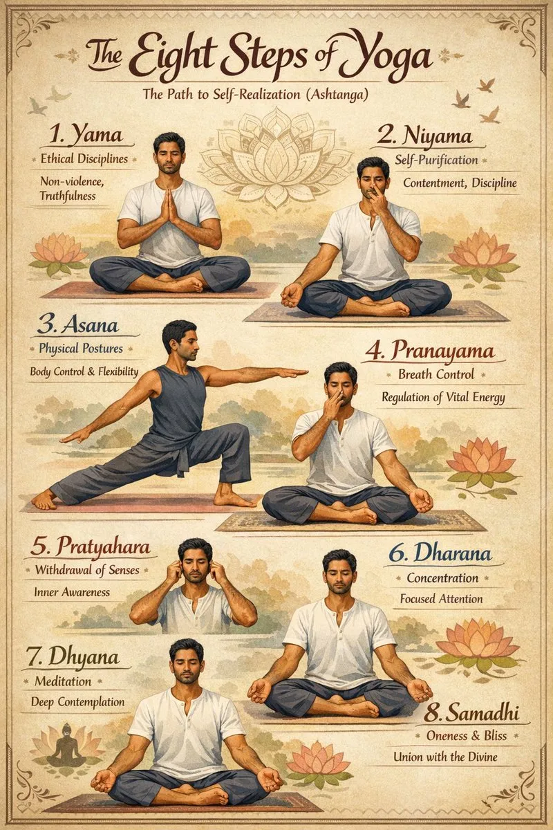Eight Steps of Yoga Vintage Infographic