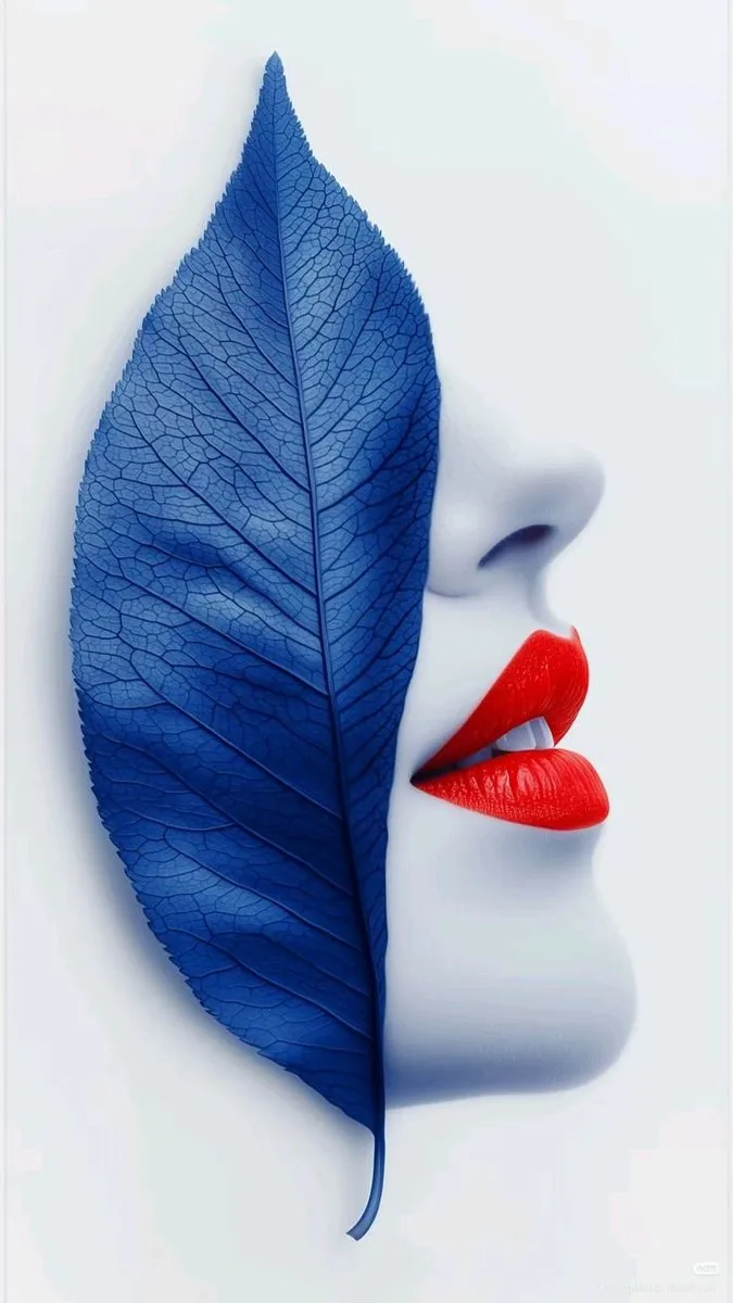 Surreal Nature Portrait with Blue Leaf