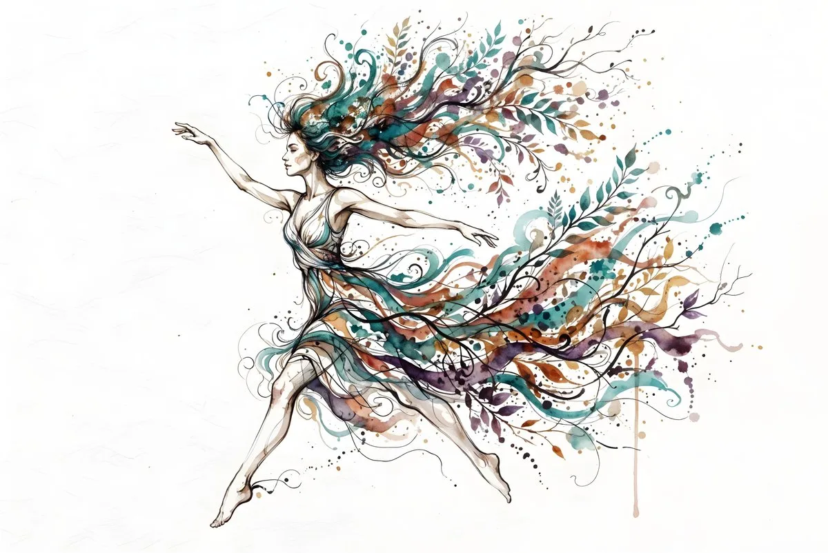 Watercolor Motion: Woman in Flowing Forms