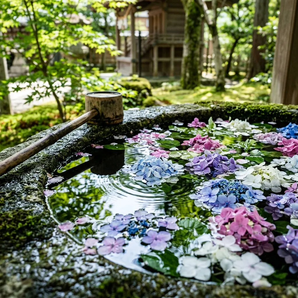 Shrine Water Basin with Floating Flowers