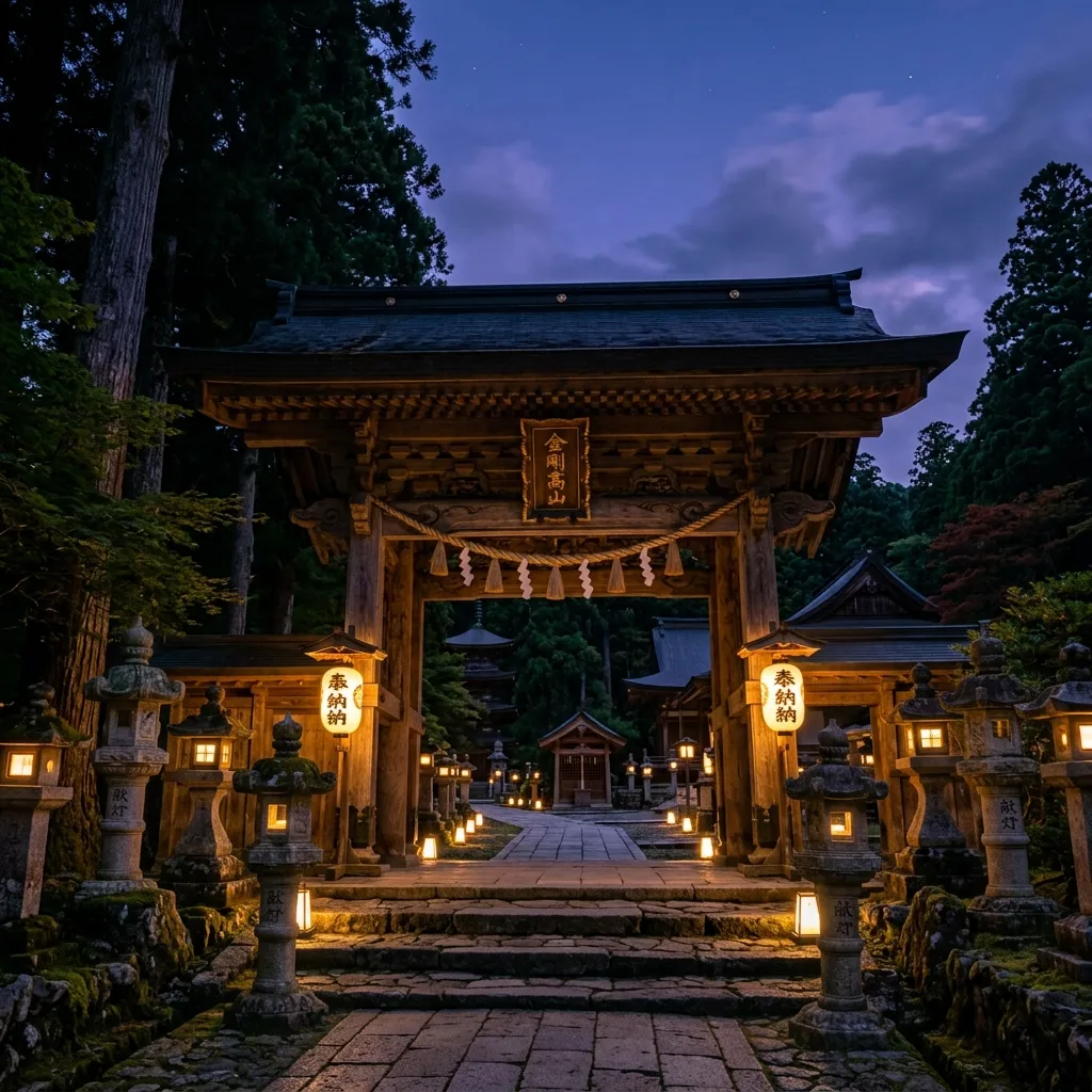 Lantern-Lit Temple Gate at Dusk