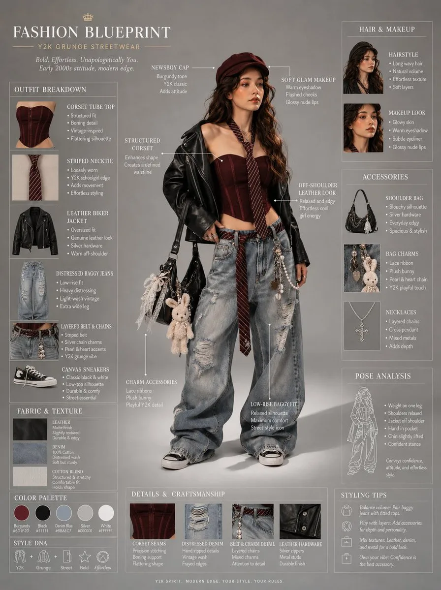 Y2K Grunge Fashion Blueprint Sheet