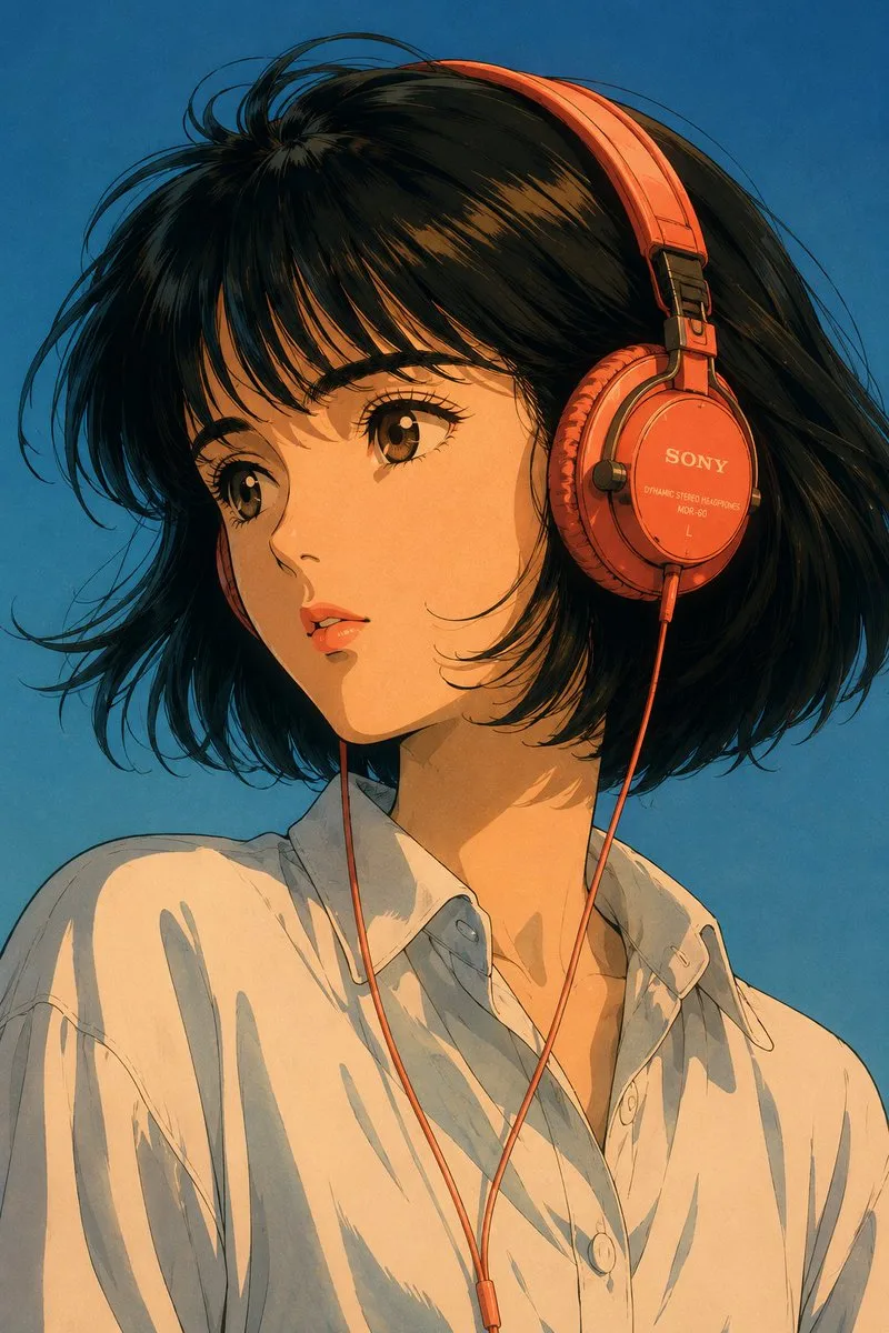 Retro Anime Girl with Headphones