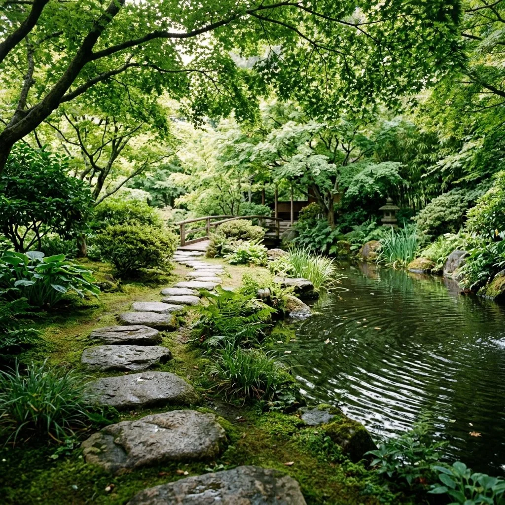 Garden Stepping Stones Under Maple Shade