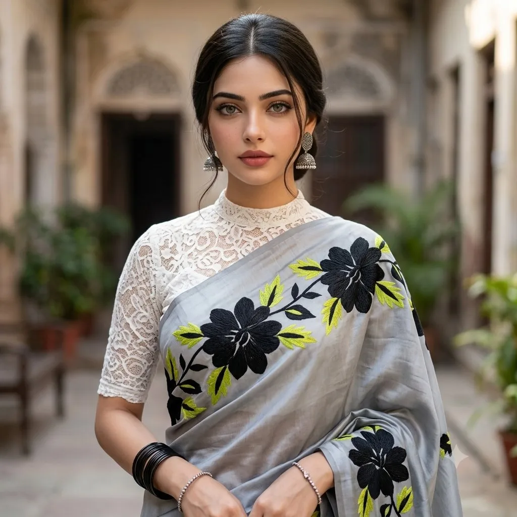South Asian Woman in Silk Saree Portrait
