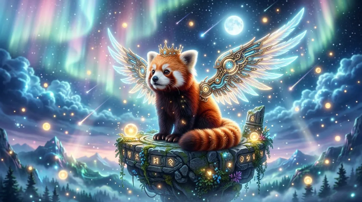 Cybernetic Red Panda on Floating Ruin