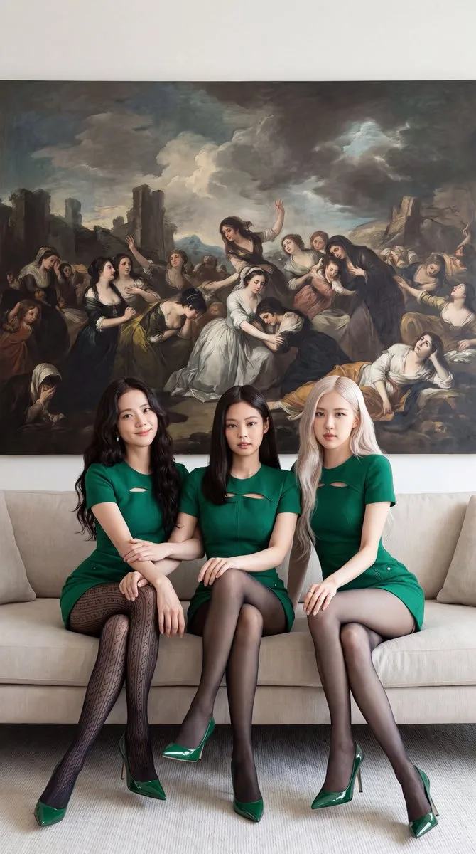 Three Women on Sofa with Goya Backdrop