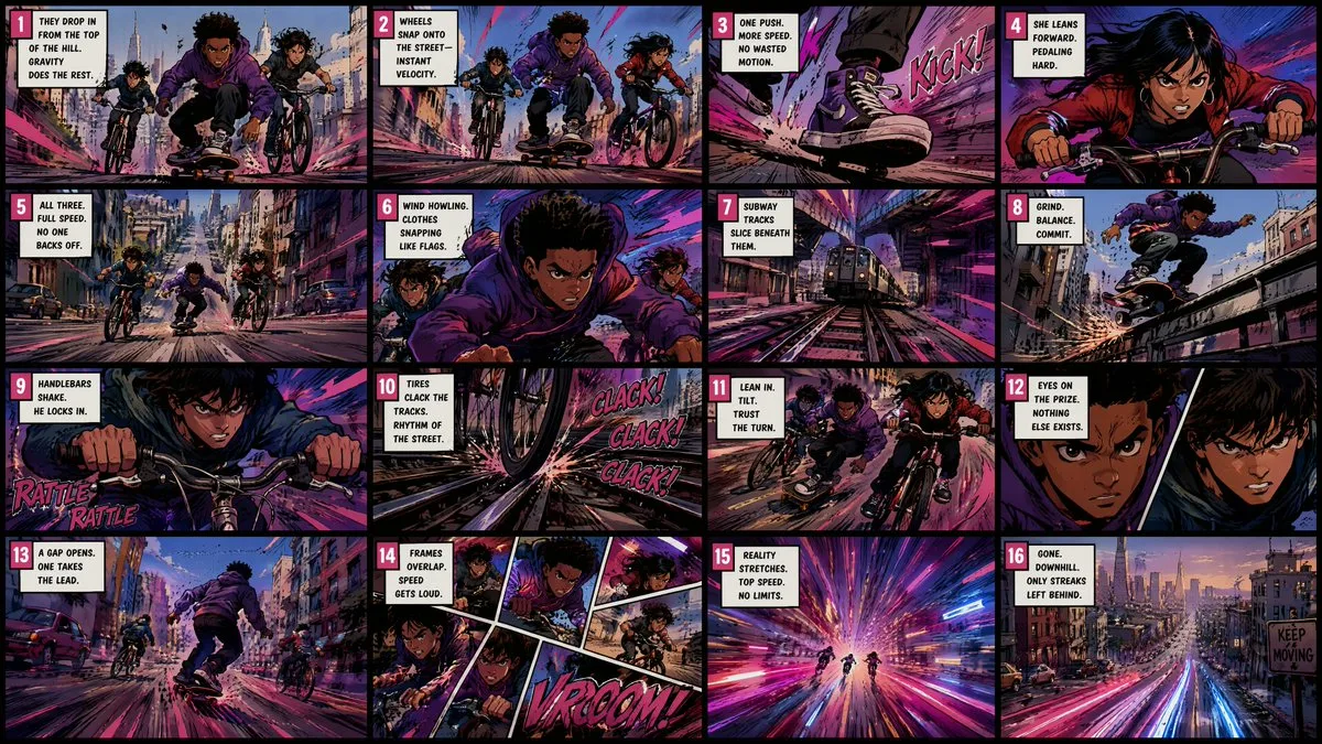 Spider-Verse City Race Comic Storyboard