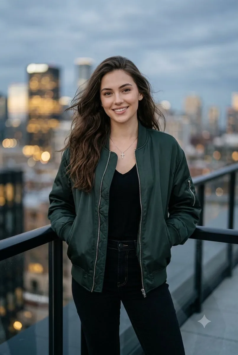 Urban Rooftop Portrait at Blue Hour