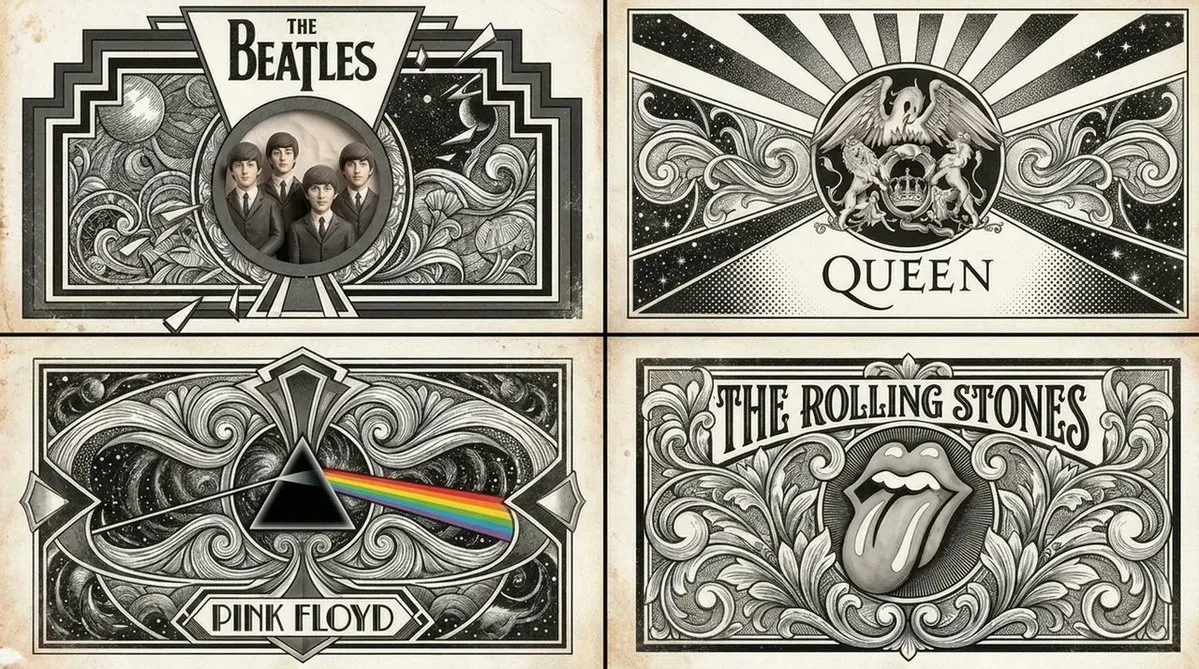 Famous Bands Art Deco Poster Grid