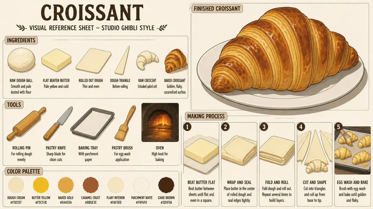Croissant Visual Reference Sheet, Studio Ghibli Style