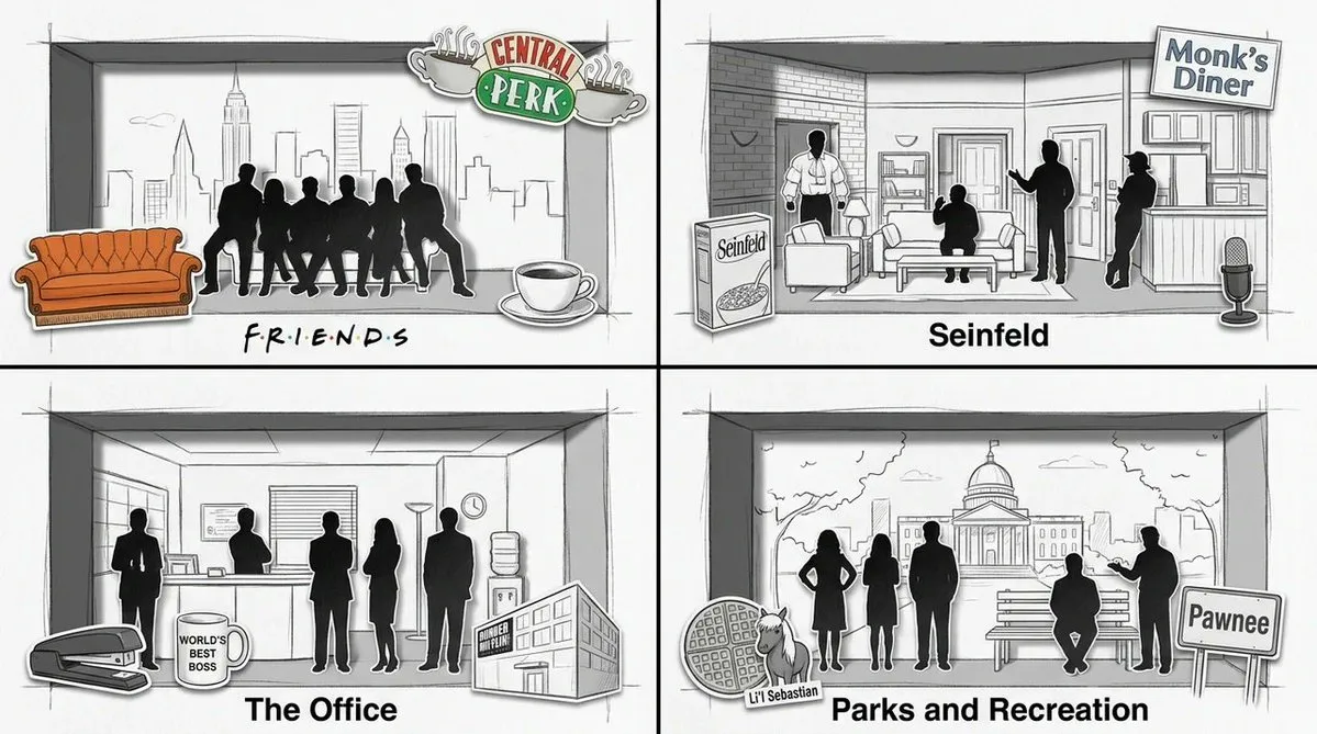 Four Sitcoms in Noir Pencil Diorama