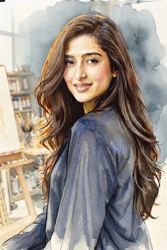 Portrait with Wavy Brown Hair and Smile