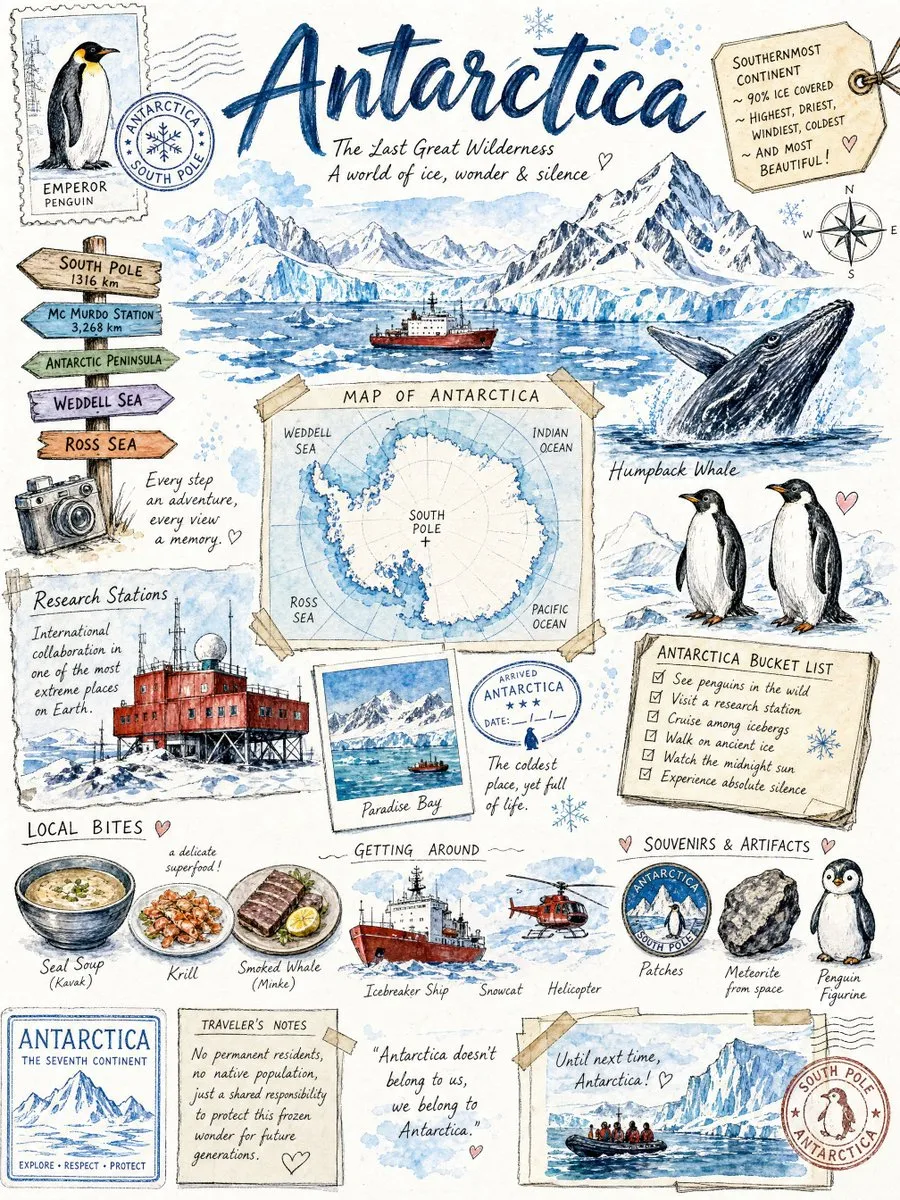 Antarctica Travel Journal Illustration