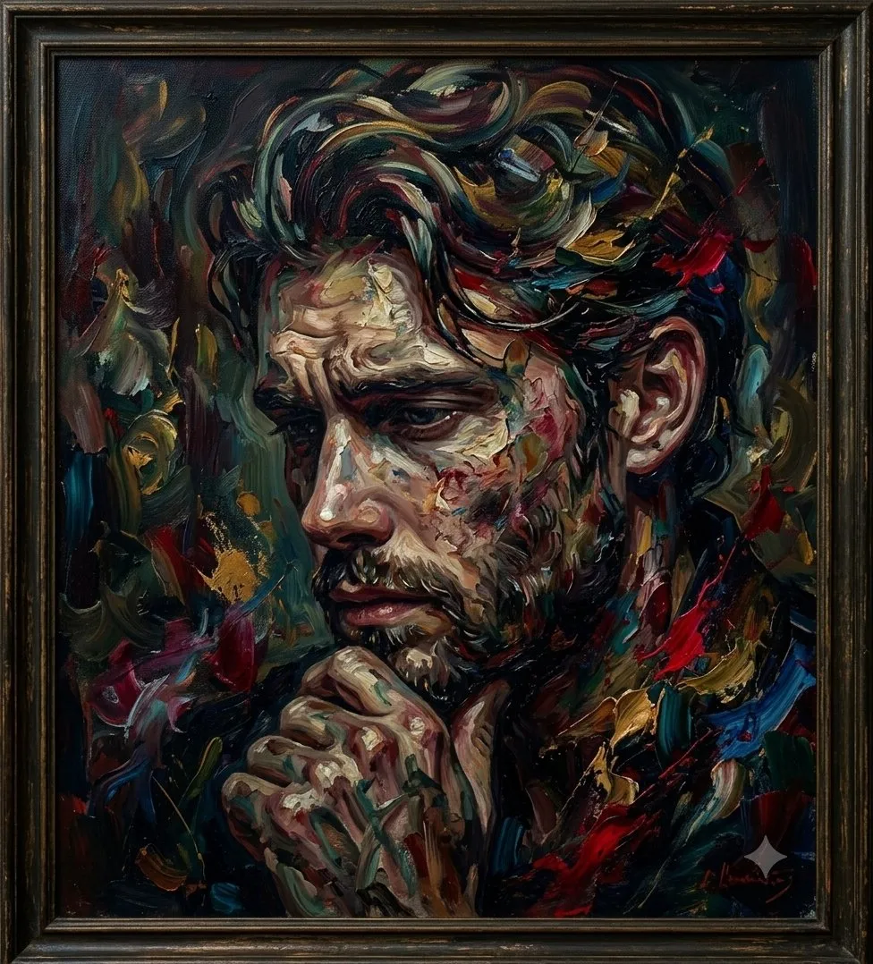 Melancholic Man in Impressionist Oil