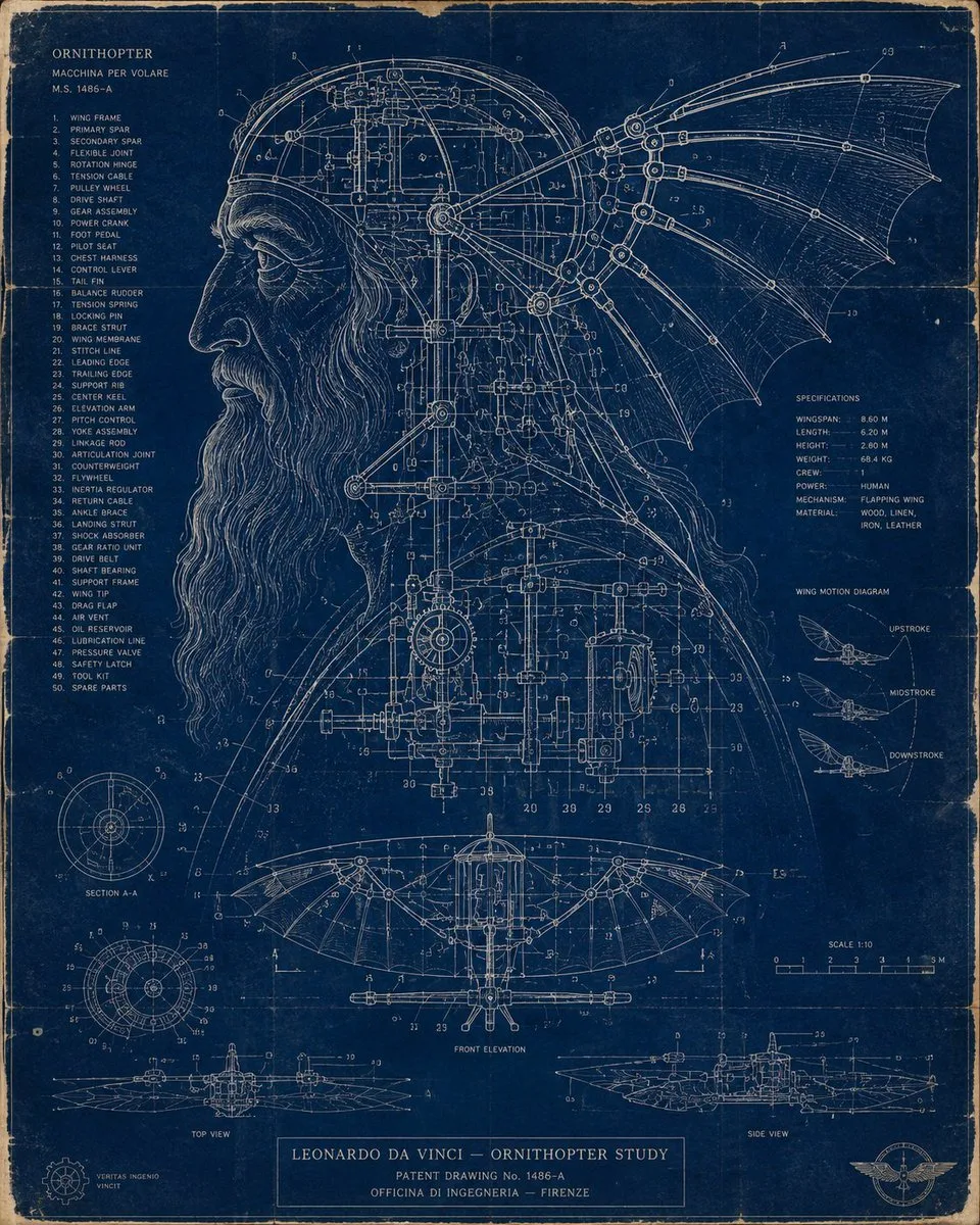 Leonardo da Vinci Ornithopter Blueprint