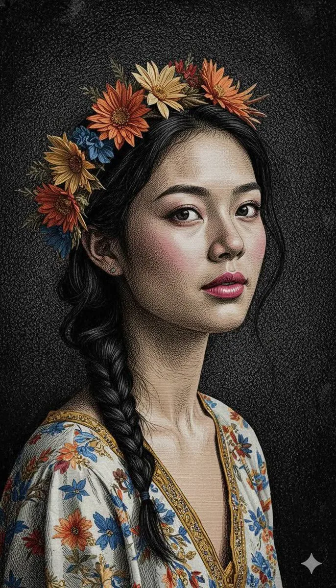 Engraved Portrait with Baroque Florals