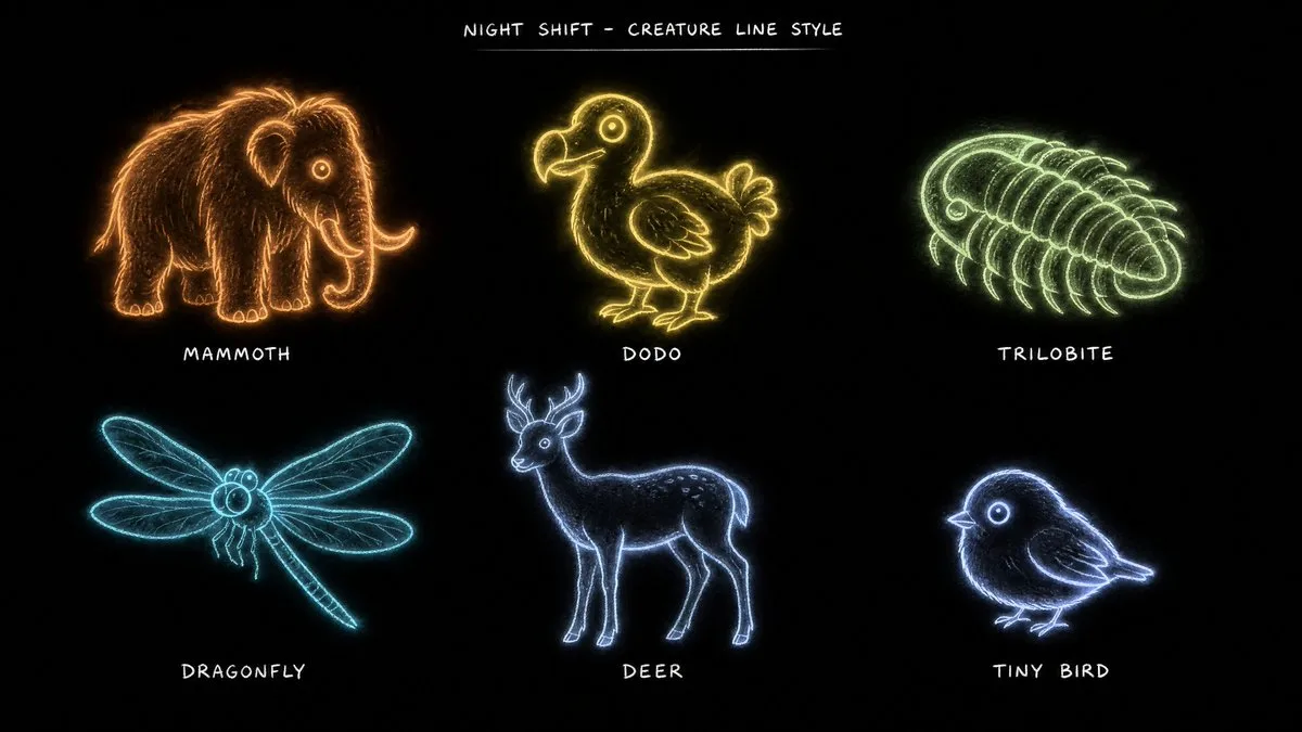 Night Shift: Creature Line Style Reference Sheet