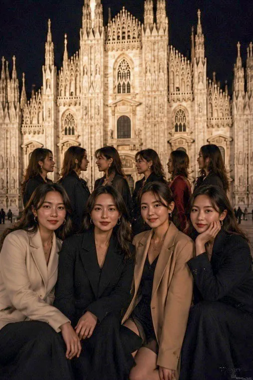 Milan Nighttime Group Portrait at Duomo