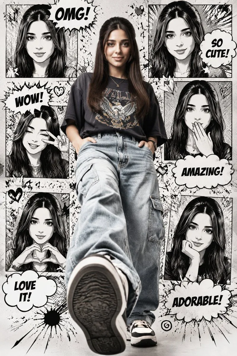 Manga Editorial Portrait with Comic Collage
