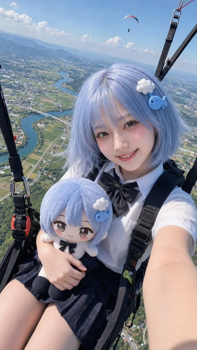 Paragliding Selfie with Plush Doll