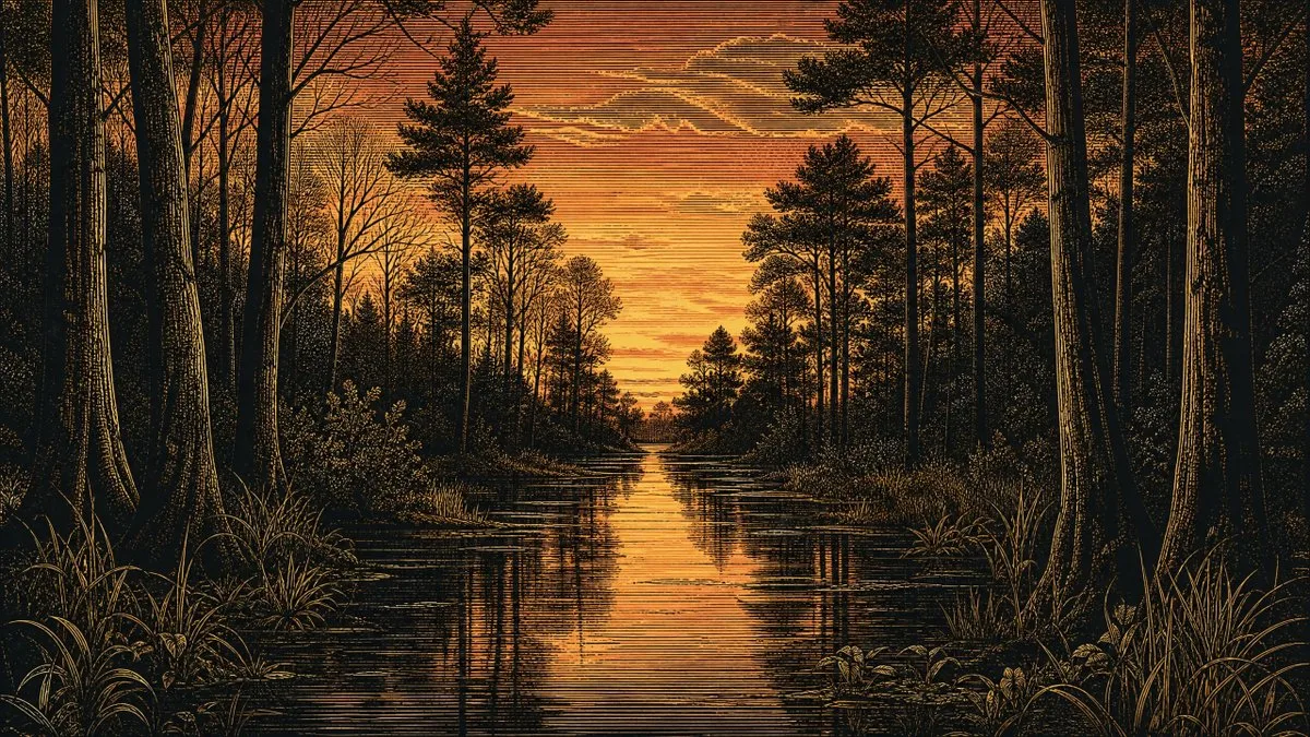 Forest Wetland at Dusk: Engraved Print