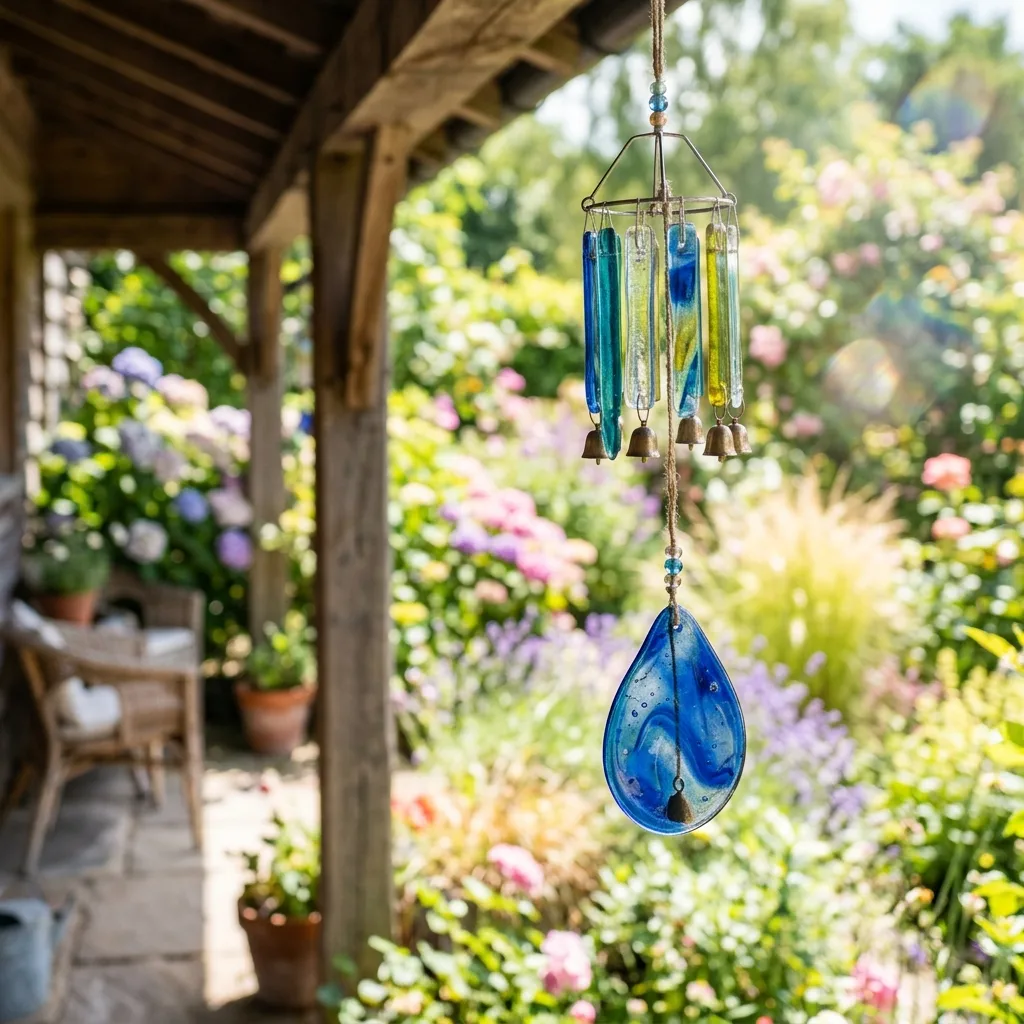Glass Wind Chime in Sunny Garden