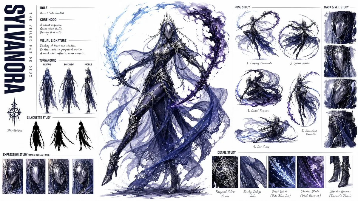 Silver Veil Character Design Sheet