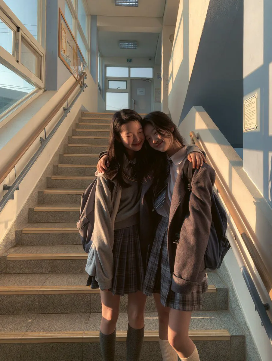 Candid School Stairwell Hug