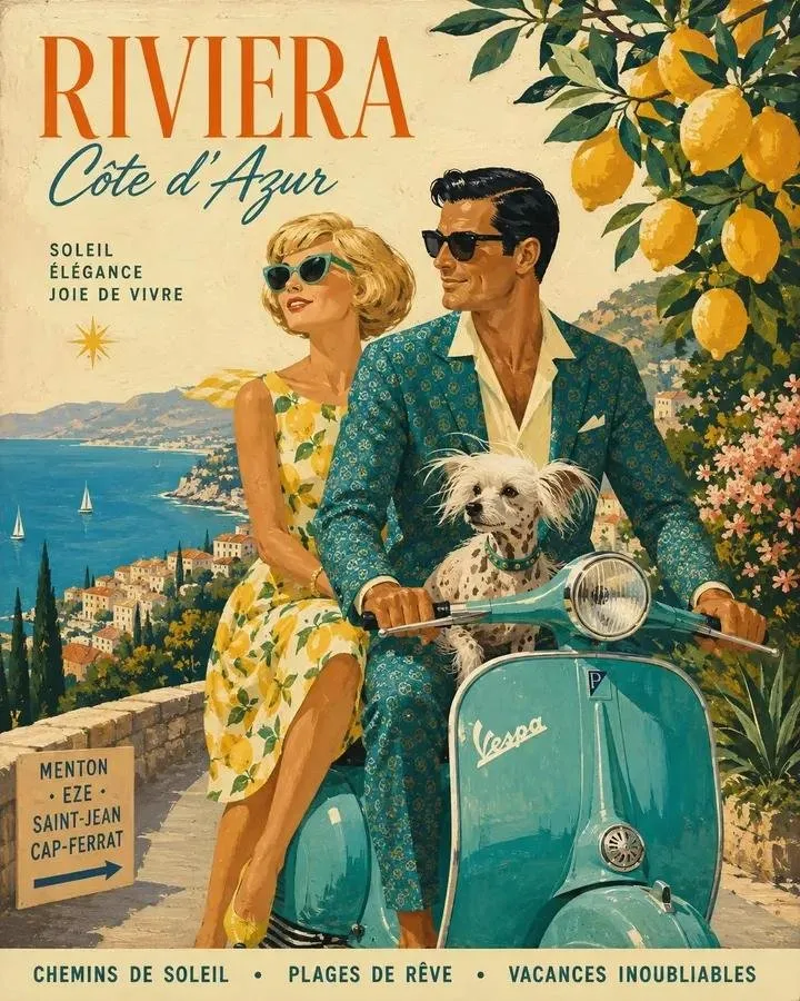 Riviera Mid-Century Travel Poster