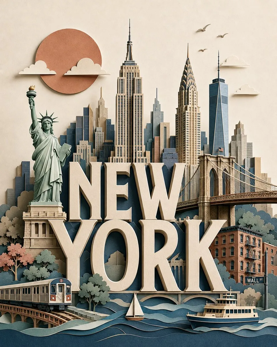 Layered New York Travel Poster
