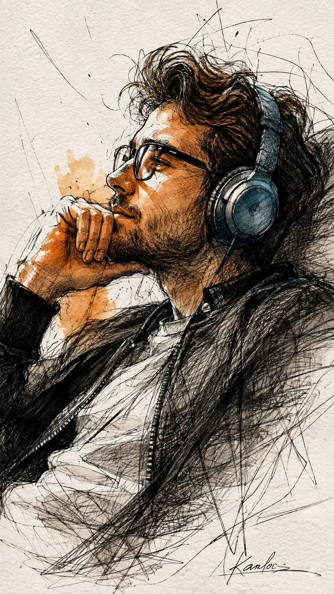 Contemplative Headphone Portrait