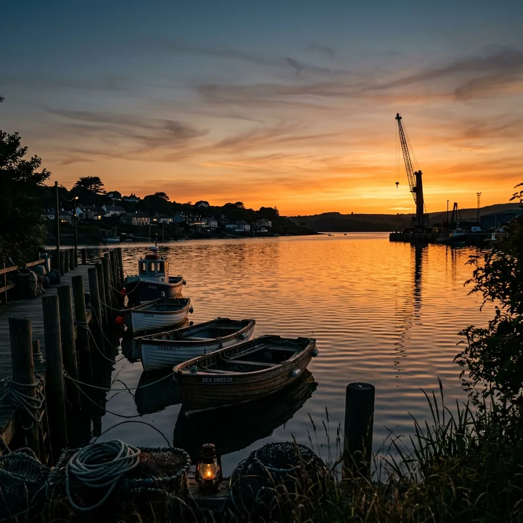 Dusk Harbor with Moored Boats