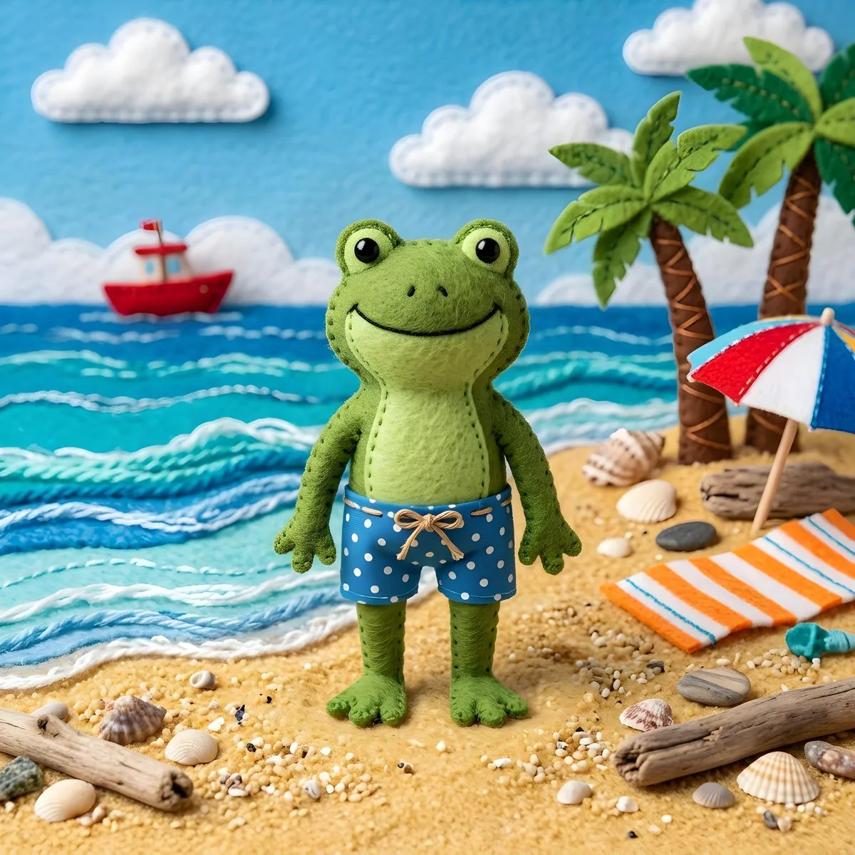 Felt Frog Beach Diorama