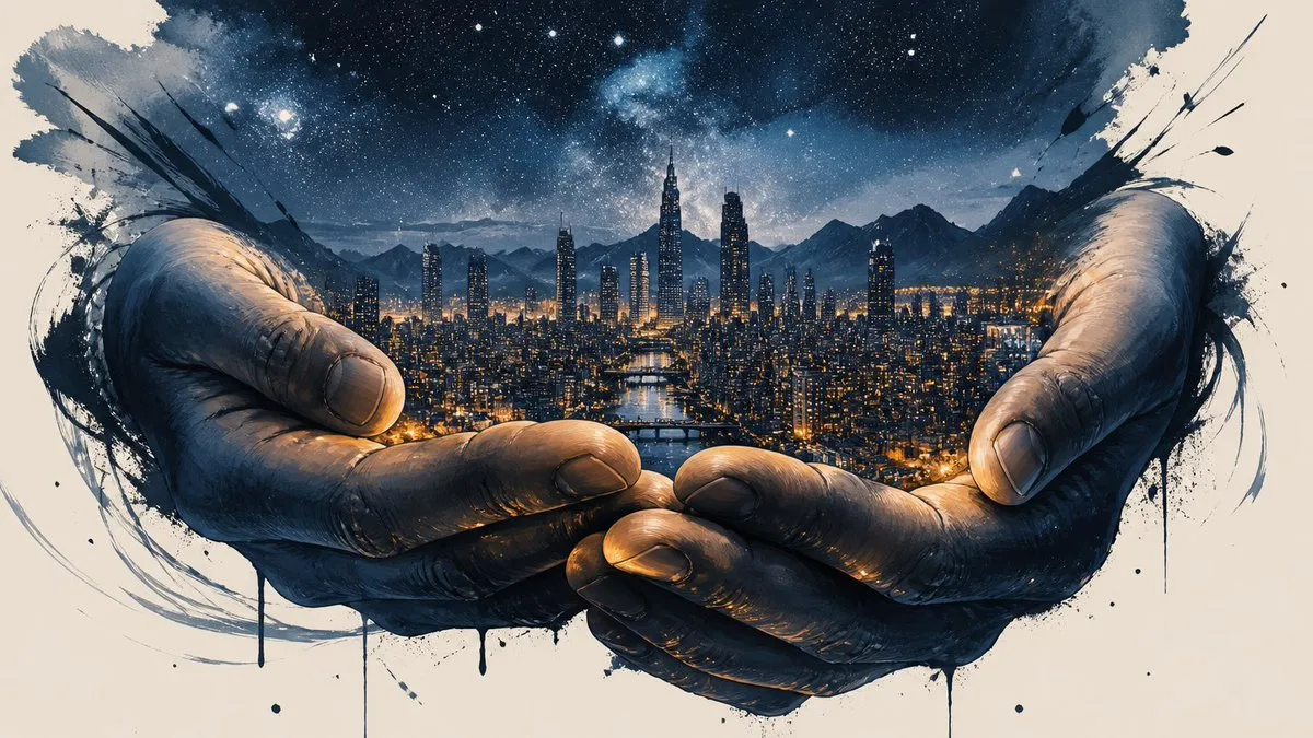 City Cradled in Colossal Hands
