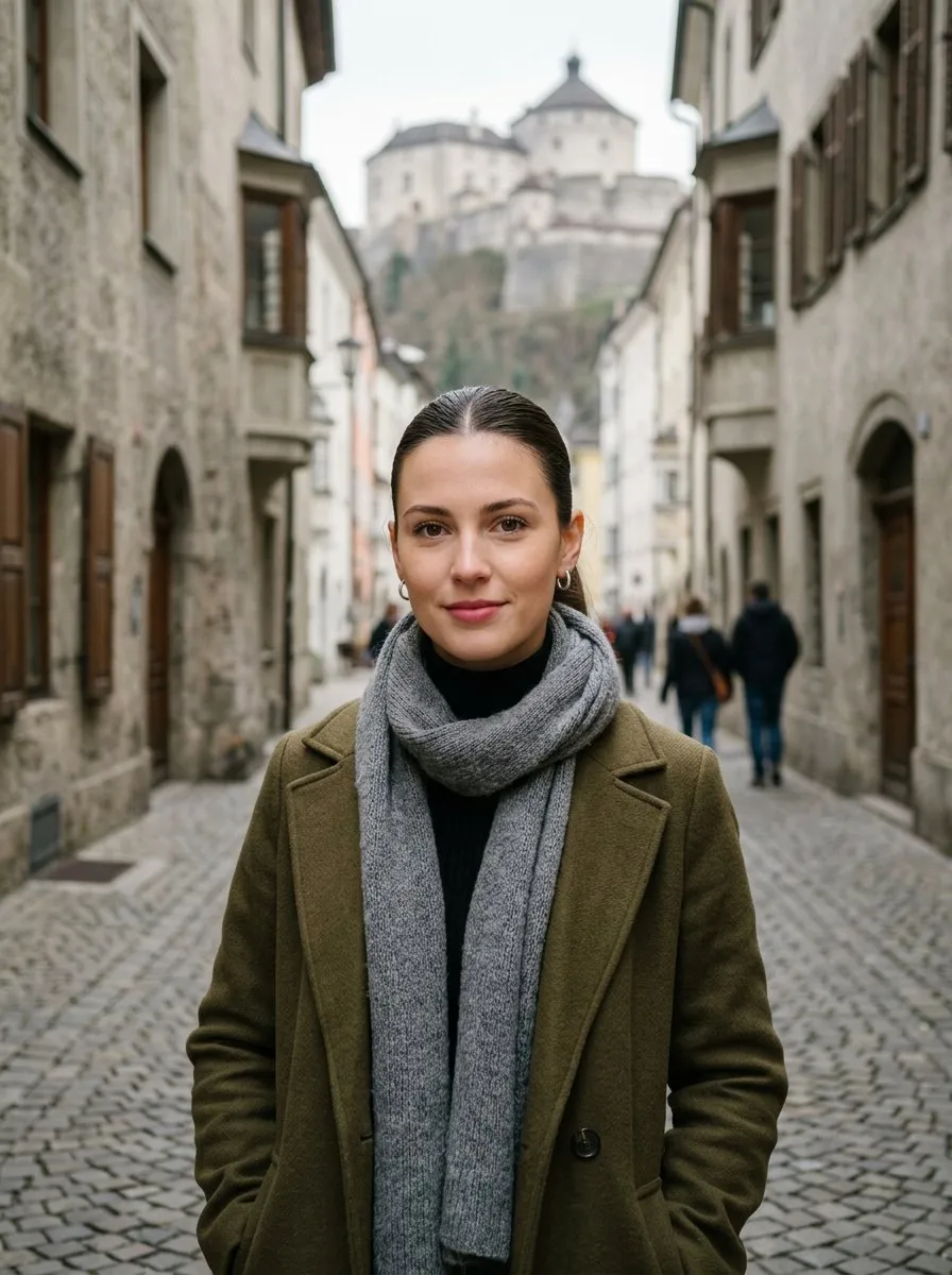 Woman on a Cobblestone Street