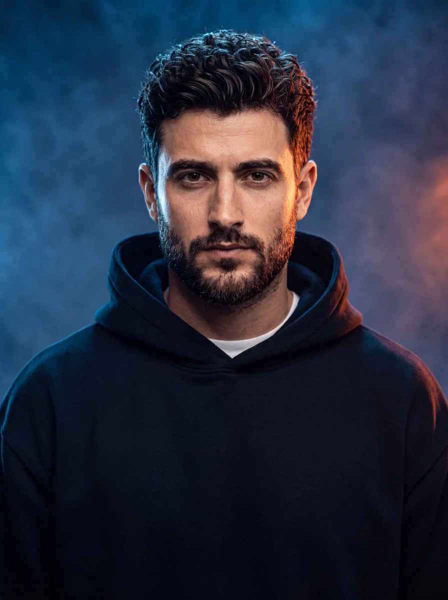 Cinematic Blue-Rimmed Portrait