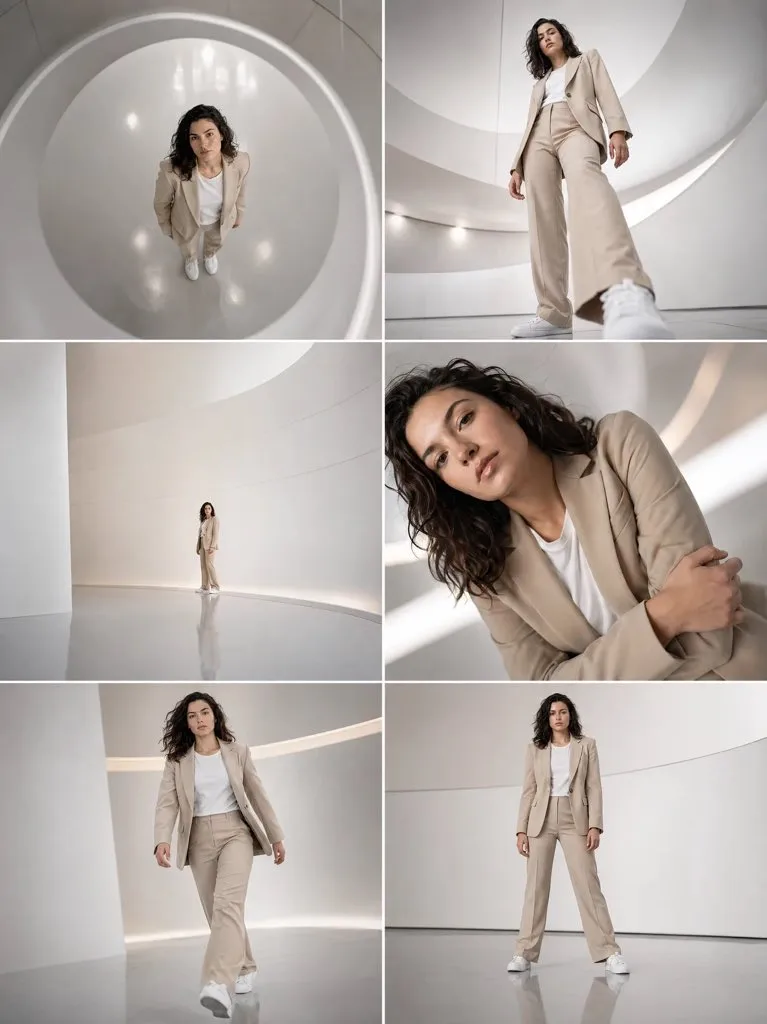 Futuristic Beige Suit Fashion Storyboard