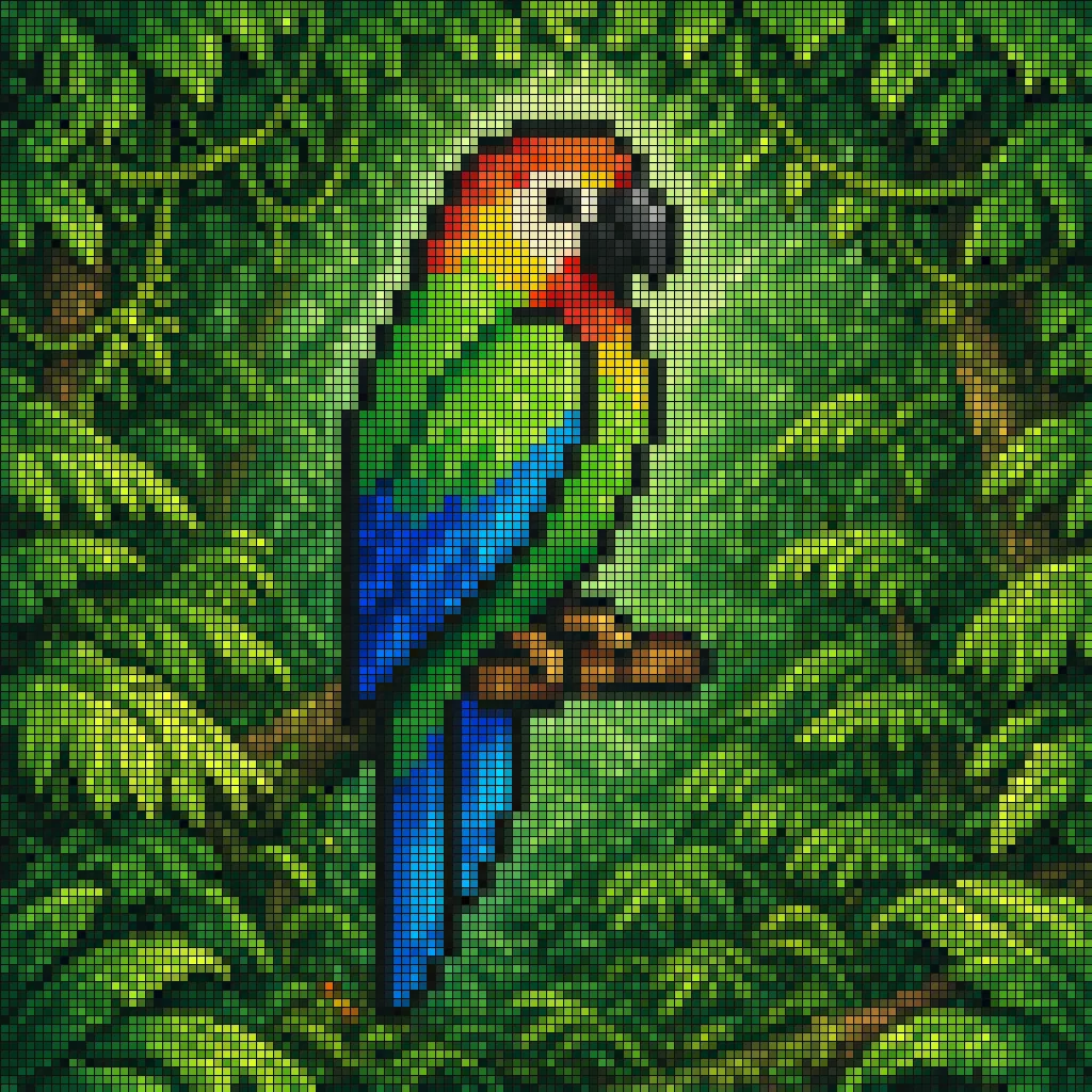 Pixel Art Tropical Parrot in Rainforest