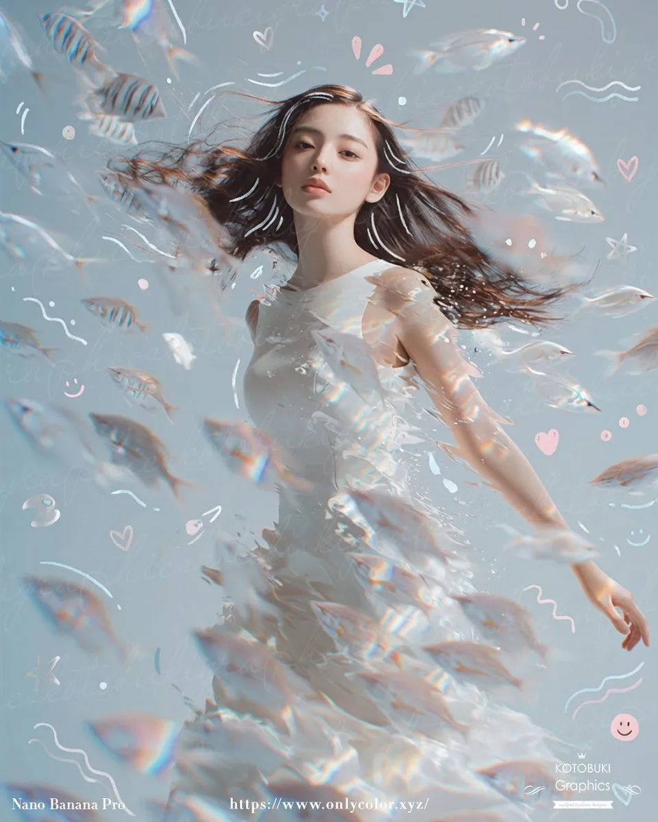 Ethereal Underwater Girl with Fish